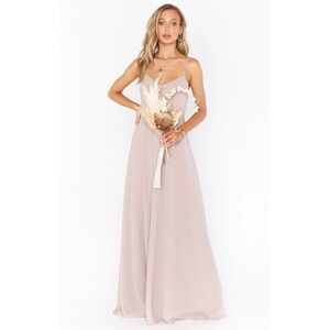 Show Me Your Mumu Faith Maxi Dress Soft Beige Chiffon M